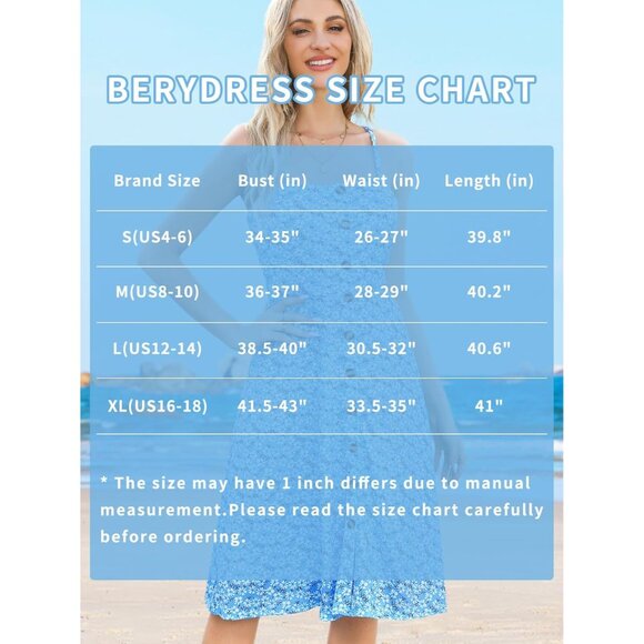 🆕Women’s Brown Cotton Spaghetti Strap Button Down A-Line Midi Beach Sundress - Picture 5 of 7